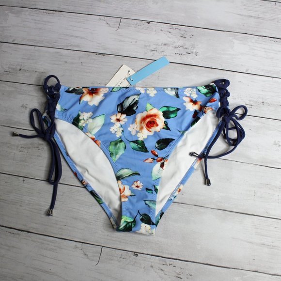 Cupshe Swimwear Women's Bikini Swim Bottoms Size XXL Blue Floral - Picture 3 of 5